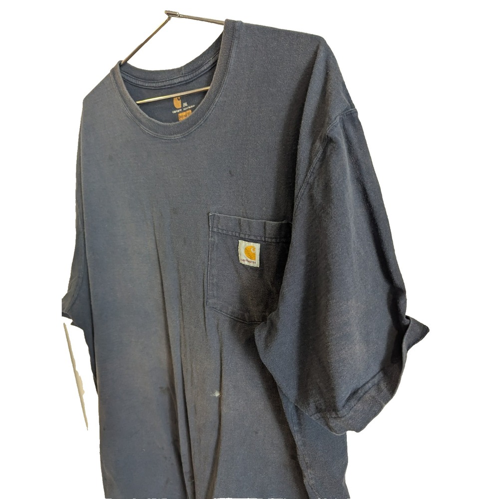 Carhartt Men's 2XL Blue T-Shirt Original Fit Short Sleeve Heavyweight Pocket K87 - Picture 4 of 6